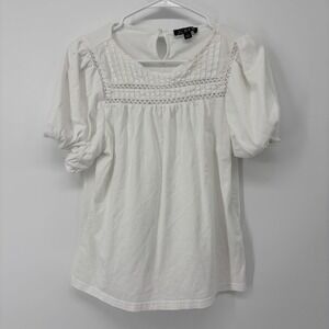 J. Crew White Short Sleeve Top Womens Size Small Puff Sleeve